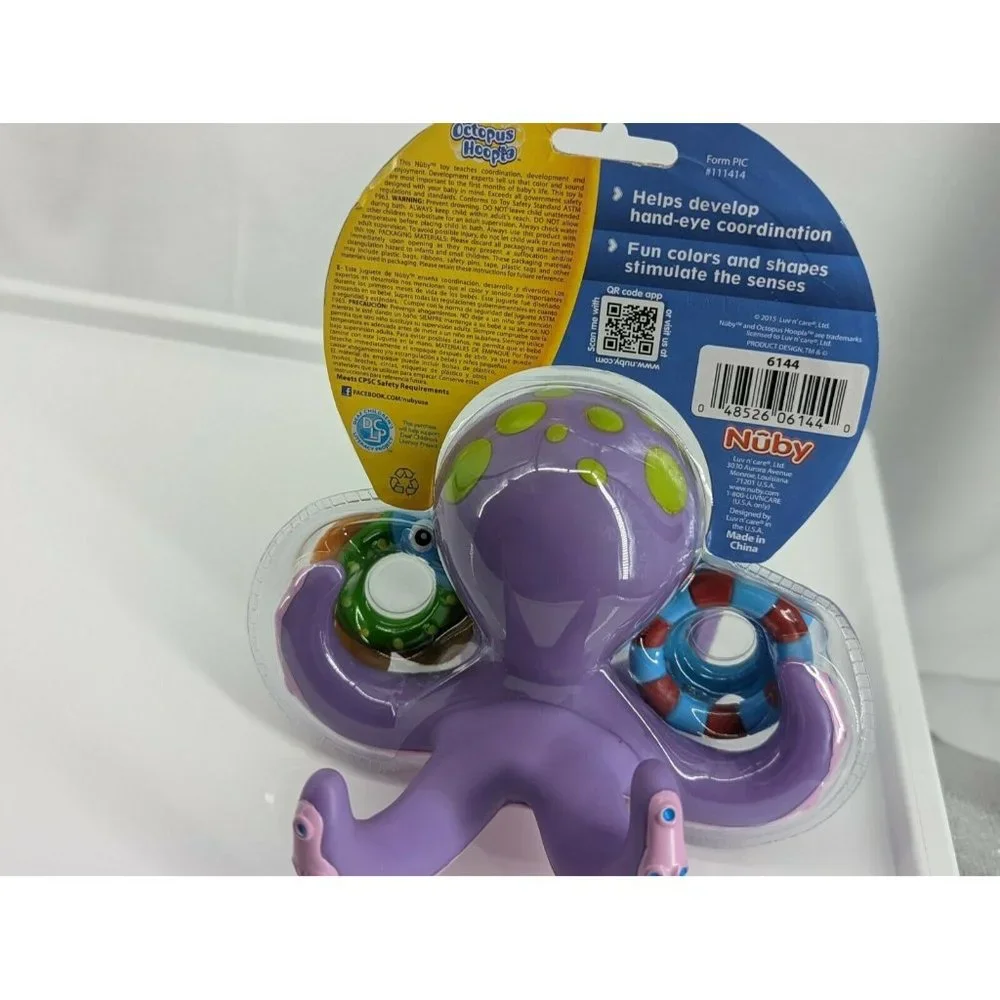 Nuby Floating Purple Octopus with 3 Hoopla Rings Interactive Bath Toy